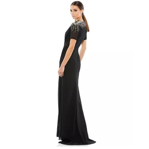 Mac Duggal Black Sequined Embellished Shoulder Evening Gown Style 55704 Sz 2 NWT - Picture 2 of 12